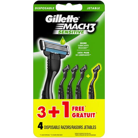 Gillette Mach3 Sensitive Mens Disposable Razors Pack Of 3 Plus 1 Bonus