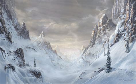 Art Paintings Mountains Forest Art Rocks Nature Trees Snow Spruce
