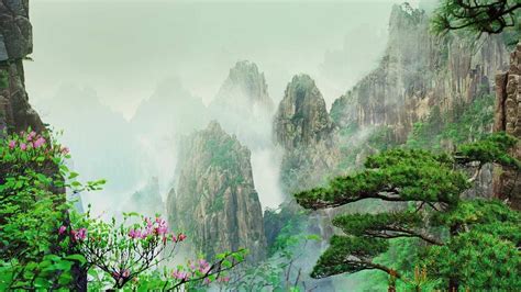 Mountains Landscapes China Fog Bing Huangshan Mountain