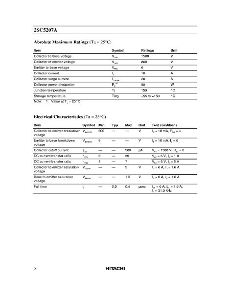 Sc A Datasheet Pages Hitachi Silicon Npn Triple Diffused Planar