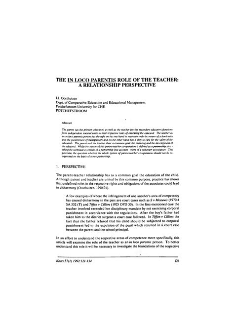 Pdf The In Loco Parentis Role Of The Teacher A Relationship Perspective
