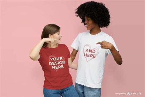 couple pointing at each other t shirt mockup psd editable template