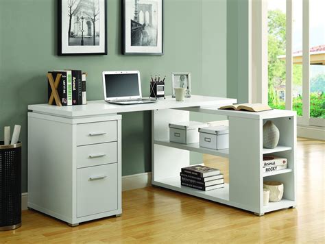 Gold and white desk with drawers: 60" X 47" Modern White L-Shaped Desk with File Drawer ...