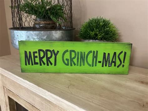 Merry Grinch Mas Grinch Inspired Christmas Home Decor Wooden Sign