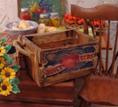 Antiqued Farmstand Apple Crate 112 Scale Miniature Dollhouse Accessory