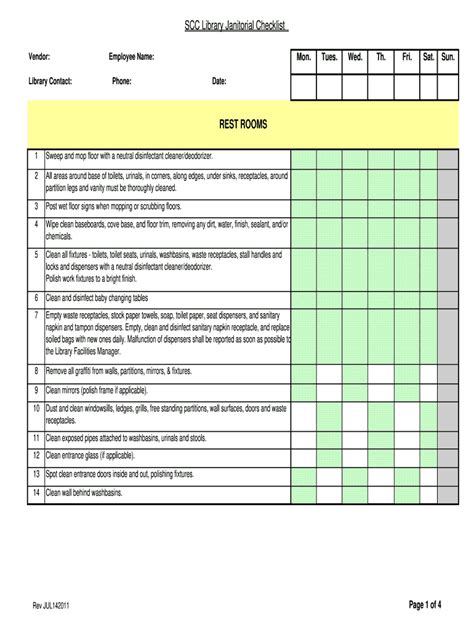 Facility Cleaning Checklist Template Ms Excel Templates