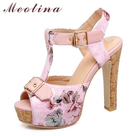 Buy Meotina Women Sandals Summer Shoes Flower Platform Spike High Heel T Strap