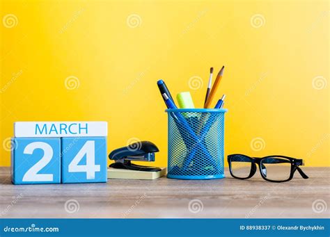 March 24th Day 24 Of Month Calendar On Light Yellow Background