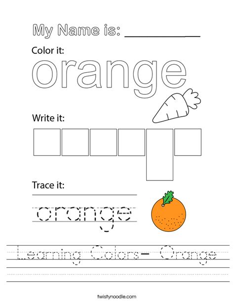 Learning Colors Orange Worksheet Twisty Noodle