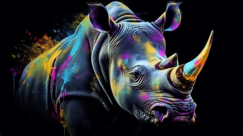 Premium Ai Image A Colorful Rhino With A Black Background