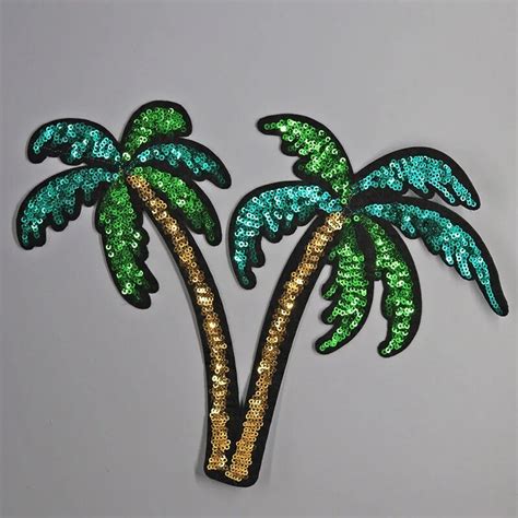 Big Coconut Tree Sequins Beautiful Colorful Beautiful Embroidered Iron