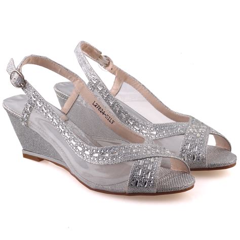 Unze Womens Shaheny Wedge Wedding Sandals Uk Size 3 8 Silver