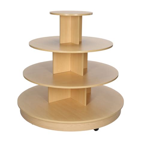 45 In Maple Mobile 4 Tier Round Retail Display Table With Casters