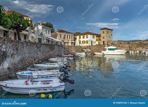 Sunset Panorama Of Fortification At The Port Of Nafpaktos Town Western