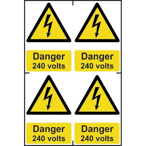Danger 240 Volts Sign Self Adhesive Semi Rigid Pvc 4 Per Sheet