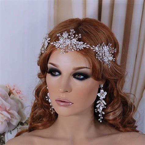 silver or rose gold bridal hair vine headpiece piece floral etsy floral headpiece wedding
