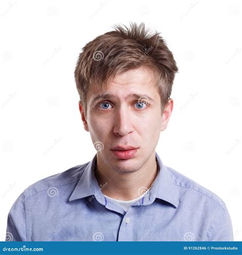 Sad Disappointed Man Looking To Camera Isolated On White Background