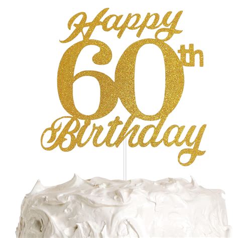 Buy Maicaiffe Gold Glitter Happy 60th Birthday Cake Topper Hello 60