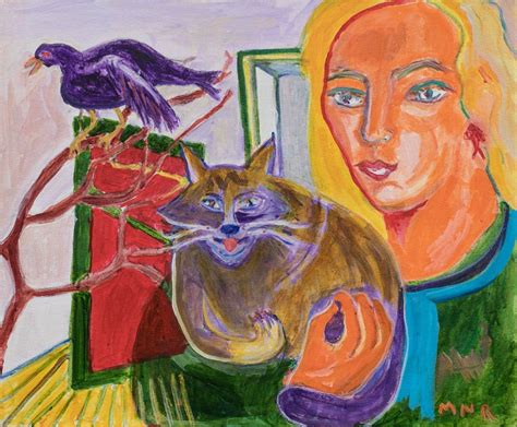 Girl Cat And Bird Art Rosenbaum