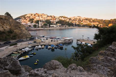 Boats At The Small Port In Adriatic Resort In Old Ulcinj Town During