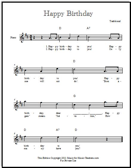 With letters arranged by julie a. Happy Birthday Free Sheet Music for Guitar, Piano, & Lead Instruments | Happy birthday piano ...