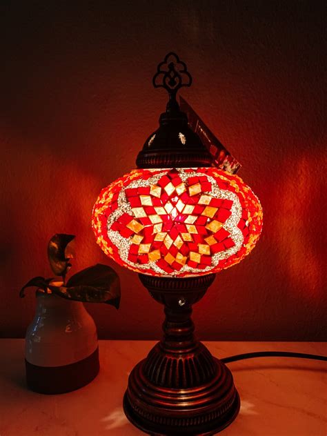 Handmade Mosaic Table Lamp Red Etsy