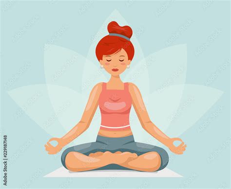 Meditation Cute Female Girl Yoga Health Cartoon Character Design Vector