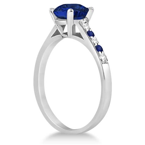 Cathedral Blue Sapphire And Diamond Engagement Ring 14k White Gold 120ct