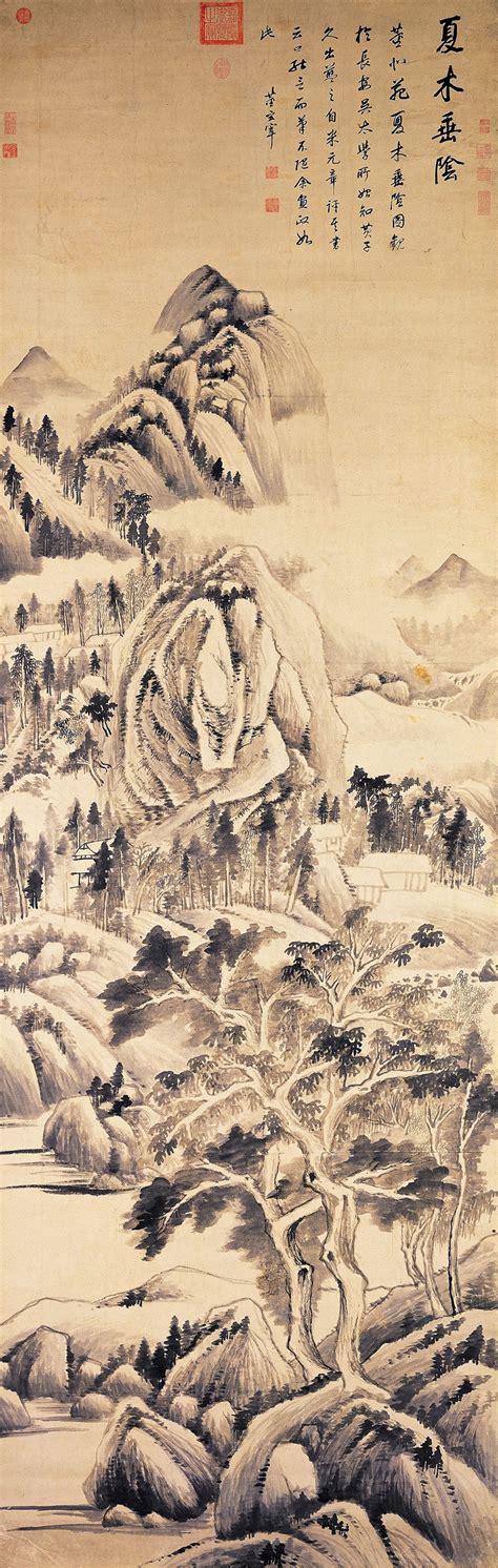 Dong Qichang Shady Trees In A Summer Landscape Chinese Painting