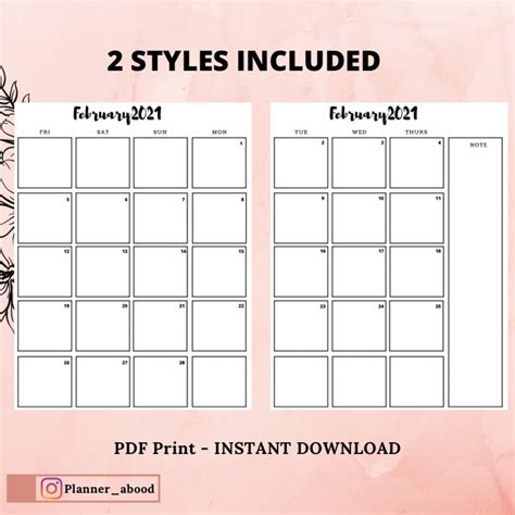 2021 Monthly Planner Printable 2021 Calendar Dated Month On Etsyde