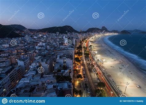 View Of Copacabana Beach In Rio De Janeiro At Night Stock Photo Image