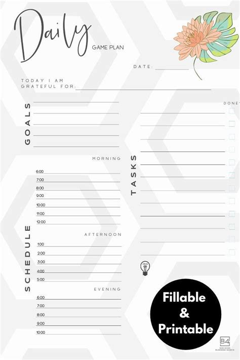 Daily Planner Fillable Printable Productivity Sheet Tasks Goals