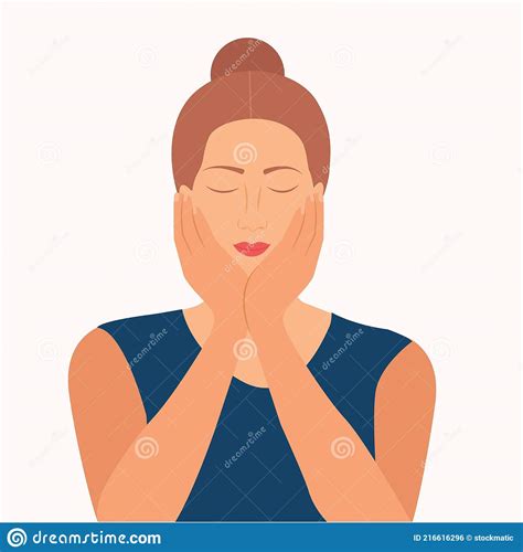 Woman Resting Her Face In Her Hands She Feels Sleepy Confounded Vector Illustration Stock