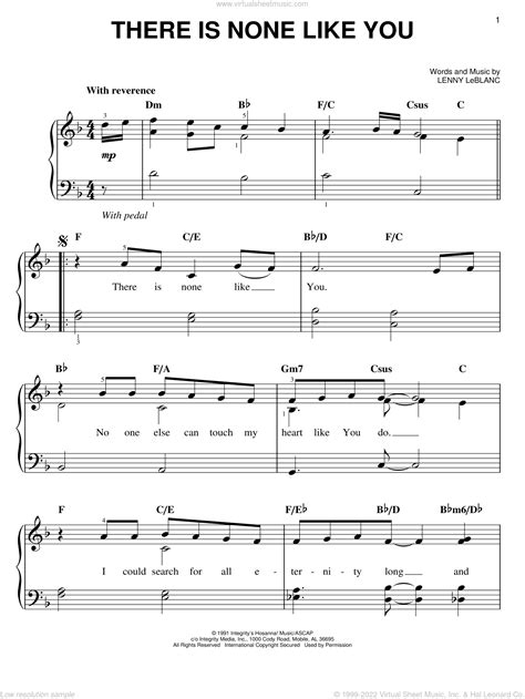 There Is None Like You Easy Sheet Music For Piano Solo Pdf