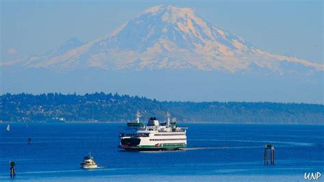 Puget Sound Ferry Flanked By Mt Rainier Puget Sound Washington