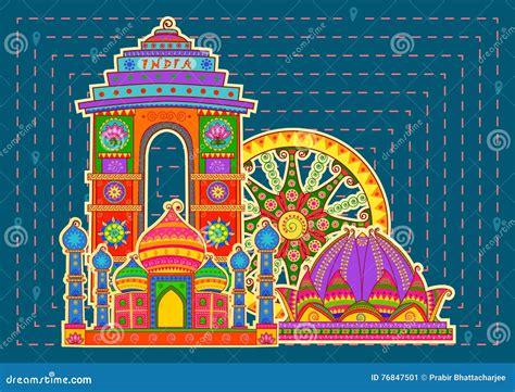 Famous Monument And Landmarkof India In Indian Art Style Stock Vector Illustration Of Monument