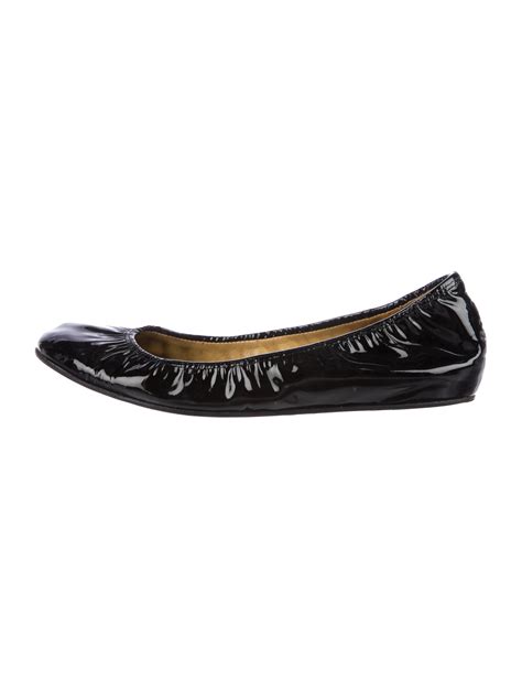 Black Patent Leather Lanvin Round Toe Flats With Stacked Heels And