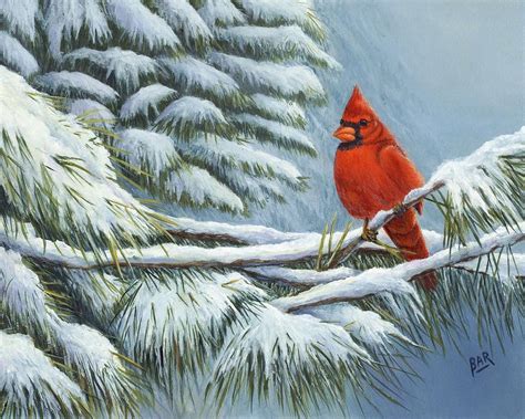 Red Cardinal In Winter Painting By Barbara Ann Robertson