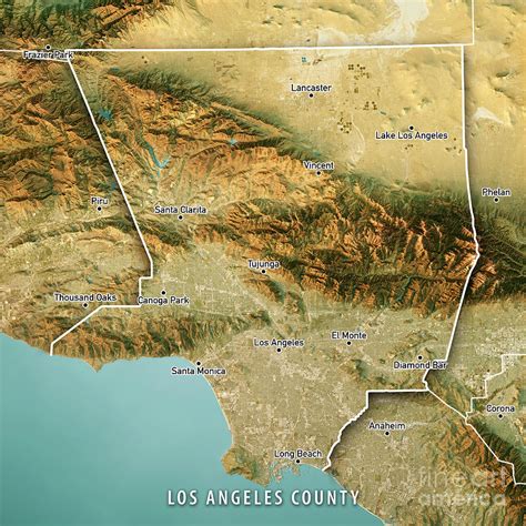 Los Angeles County Topographic Map 3d Render Satellite View Bord