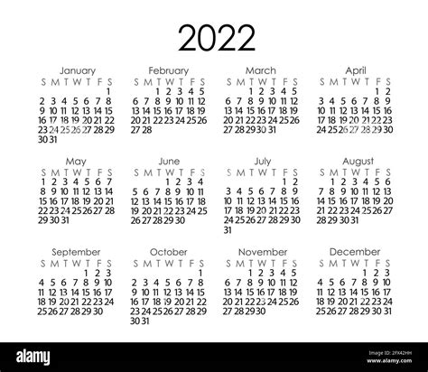 Plantilla De Calendario Para El Año 2022 En Estilo Minimalista Simple