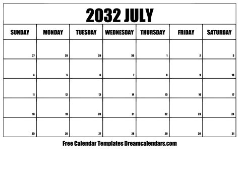 July 2032 Calendar Free Blank Printable With Holidays