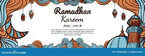 Hand Drawn Ramadhan Kareem Horizontal Banner Stock Vector