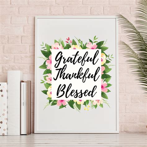 Grateful Thankful Blessed Wreath Digital Printable Quote 8x10 Instant