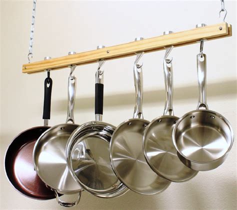 Cooks standard ceiling mounted wooden pot rack. Cooks Standard Ceiling Mount Wooden Pot Rack, Single Bar