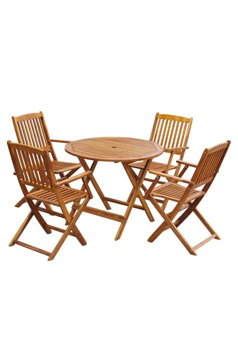 Vidaxl Acacia Wood 5 Piece Folding Outdoor Dining Set With Round Table