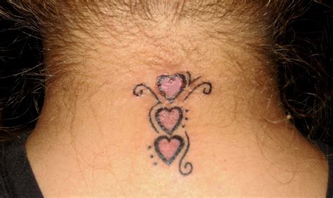 Hearts And Love Tattoo On Neck
