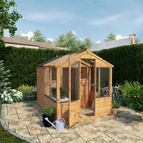 8x6 Combi Greenhouse Garden Shed Timber Wood Potting Sheds Apex Shiplap