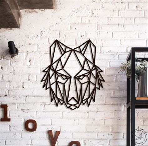 Metal Wall Art Geometric Wolf Head Steel Home Decor Polygonal Etsy