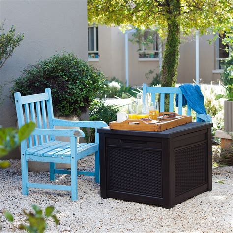 Keter 55 Gallon Outdoor Rattan Style Storage Cube Patio Table Ebay