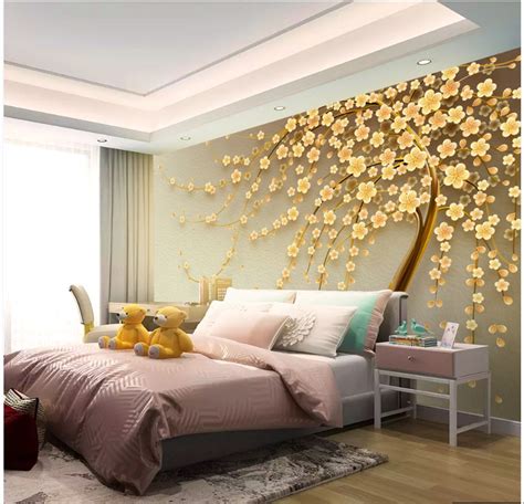 Golden Flowery Tree 3d 5d 8d Wall Murals Custom Wallpaper